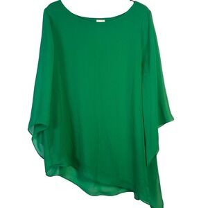 Chicos Womens Green Sheer Sleeve Asymmetrical Hem Top Size 2